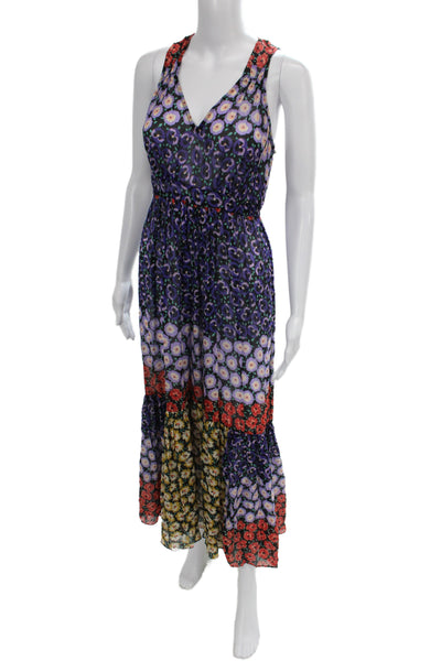 Meadow Rue Women Maxi Sundress Dark Blue Floral V-Neck Sleeveless Size XS