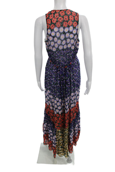 Meadow Rue Women Maxi Sundress Dark Blue Floral V-Neck Sleeveless Size XS
