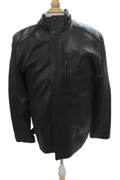 Andrew Marc Mens Leather Jacket Black Zip Size M