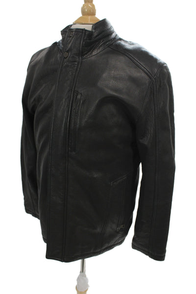 Andrew Marc Mens Leather Jacket Black Zip Size M