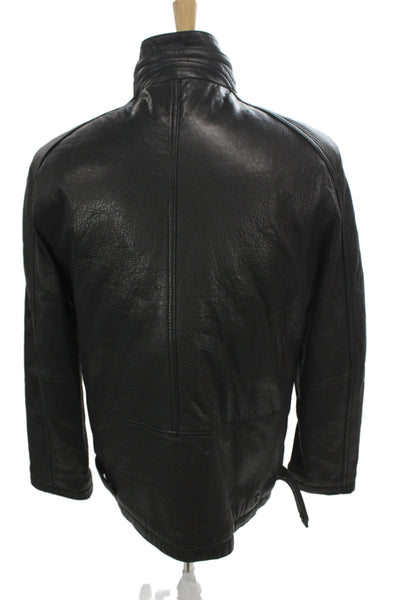 Andrew Marc Mens Leather Jacket Black Zip Size M