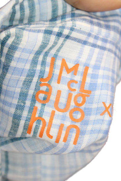 J. Mclaughlin Mens Linen Collar Plaid Long Sleeve Button Down Shirt Blue Size L