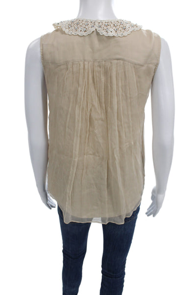 Alice + Olivia Womens Beige Silk Collared Sleeveless Boho Blouse Size XS