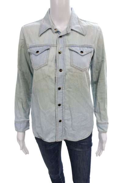 Khaite Women Light Blue Collared Cotton Long Sleeve Cowboy Button-Up Top Size S
