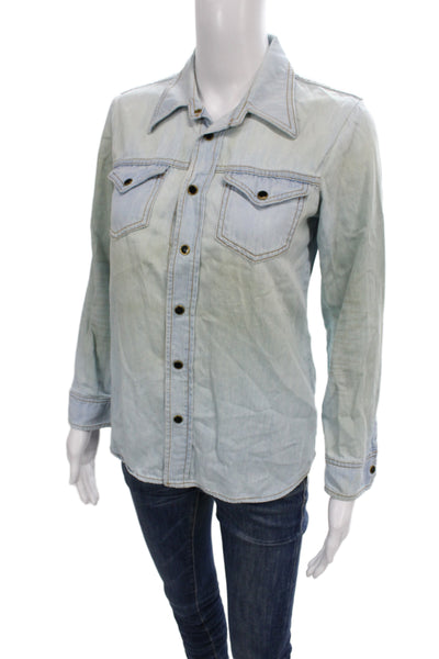 Khaite Women Light Blue Collared Cotton Long Sleeve Cowboy Button-Up Top Size S
