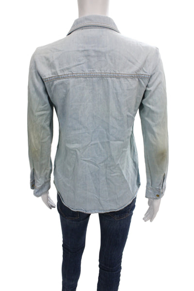 Khaite Women Light Blue Collared Cotton Long Sleeve Cowboy Button-Up Top Size S
