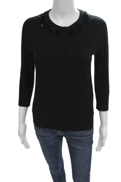 Kate Spade New York Womens Cardigan Black Silk Cashmere 3/4 Sleeve Size XS