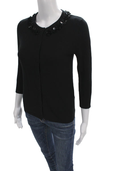 Kate Spade New York Womens Cardigan Black Silk Cashmere 3/4 Sleeve Size XS