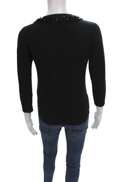 Kate Spade New York Womens Cardigan Black Silk Cashmere 3/4 Sleeve Size XS