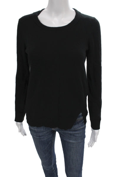 Inhabit Women Pullover Sweater Black Cotton Blend Crew Neck Long Sleeve Size M