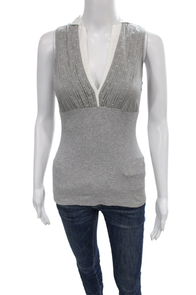 Brunello Cucinelli Women Sleeveless V-Neck Jersey Tank Gray Cotton Size S