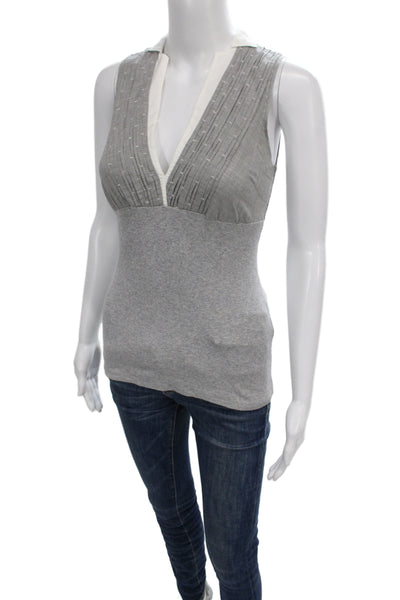 Brunello Cucinelli Women Sleeveless V-Neck Jersey Tank Gray Cotton Size S