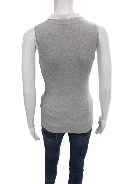 Brunello Cucinelli Women Sleeveless V-Neck Jersey Tank Gray Cotton Size S