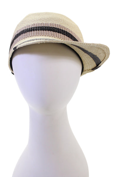 Rag & Bone Womens Straw Leather Contrast Striped Woven Hat Beige Size Small