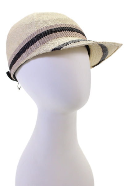 Rag & Bone Womens Straw Leather Contrast Striped Woven Hat Beige Size Small