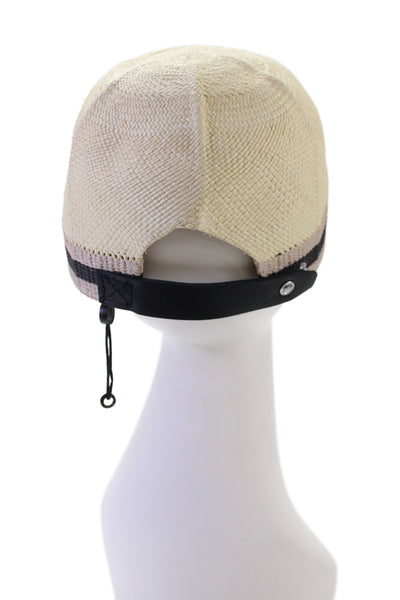 Rag & Bone Womens Straw Leather Contrast Striped Woven Hat Beige Size Small