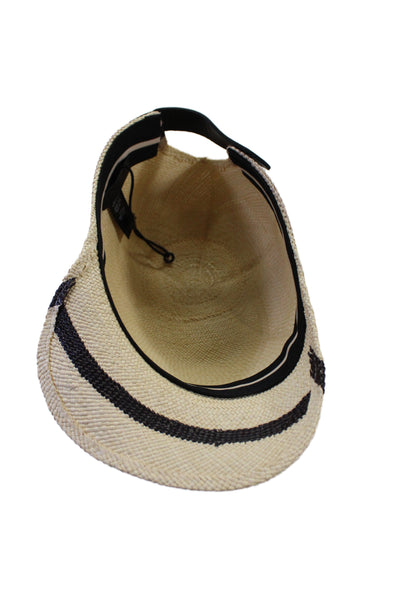Rag & Bone Womens Straw Leather Contrast Striped Woven Hat Beige Size Small