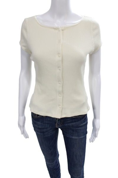 Intimately Free People Womens Button-Up White Short Sleeve Sweater Size M