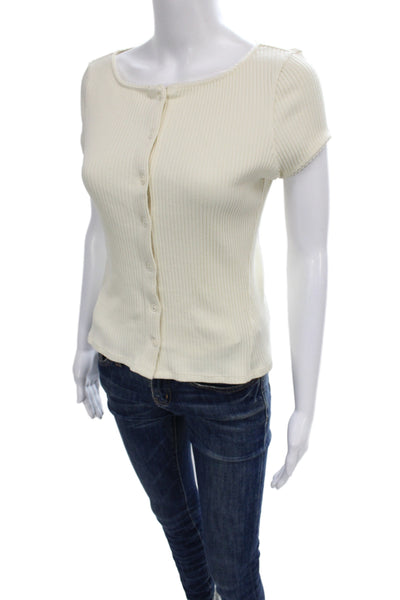 Intimately Free People Womens Button-Up White Short Sleeve Sweater Size M