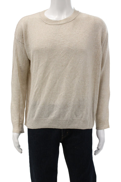 Vince Mens Pullover Sweater Linen Cashmere Crewneck Long Sleeve Beige Size L