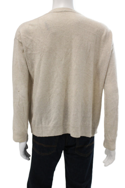 Vince Mens Pullover Sweater Linen Cashmere Crewneck Long Sleeve Beige Size L