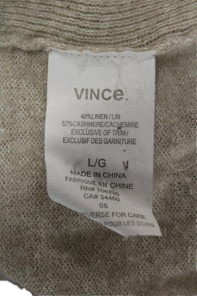 Vince Mens Pullover Sweater Linen Cashmere Crewneck Long Sleeve Beige Size L