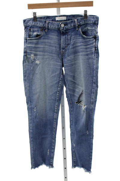 Moussy Womens Blue Cropped Boyfriend Jeans Mid Rise Button Inseam 28 Size 30