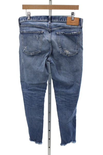 Moussy Womens Blue Cropped Boyfriend Jeans Mid Rise Button Inseam 28 Size 30