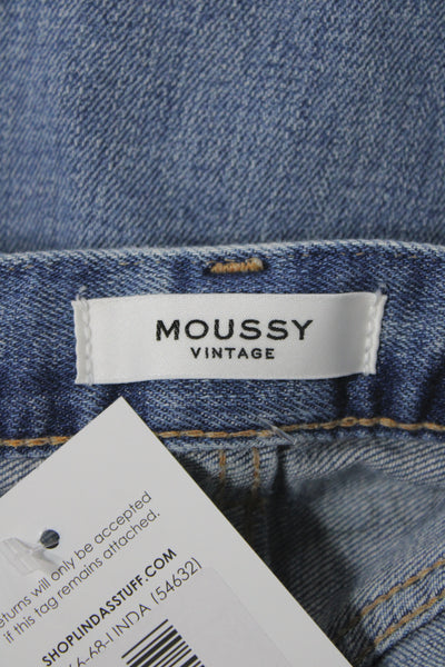 Moussy Womens Blue Cropped Boyfriend Jeans Mid Rise Button Inseam 28 Size 30