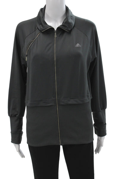 Adidas Womens Windbreaker Black Zip Polyester Spandex Size L