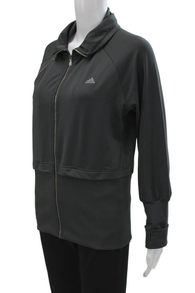 Adidas Womens Windbreaker Black Zip Polyester Spandex Size L