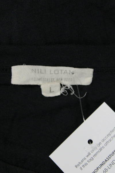Nili Lotan Women Black Jersey T-Shirt Short Sleeve Crew Neck Cotton Size L