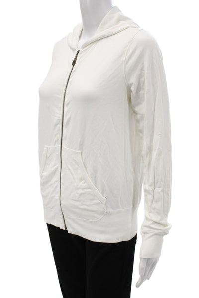 Splendid Women Full-zip Hoodie White Long Sleeve Pima Modal Size L