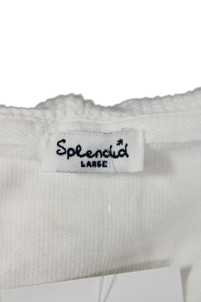 Splendid Women Full-zip Hoodie White Long Sleeve Pima Modal Size L
