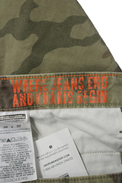 Dockers Mens Chino Pants Green Camo 100% Cotton Size 36