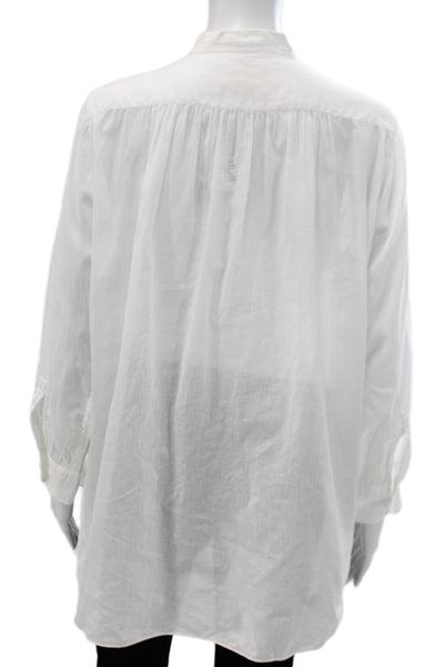 Nili Lotan Women Tunic Blouse White Cotton High Neck Button Long Sleeve Size L