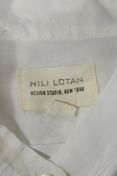 Nili Lotan Women Tunic Blouse White Cotton High Neck Button Long Sleeve Size L