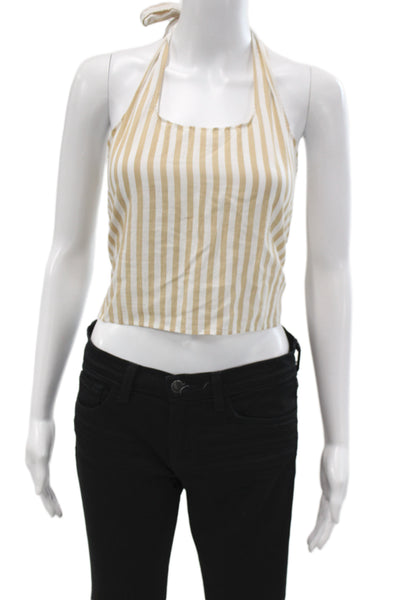 LNA Women Cropped Tank Beige Striped Square Neck Lyocell Size XS