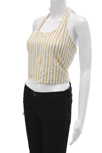 LNA Women Cropped Tank Beige Striped Square Neck Lyocell Size XS