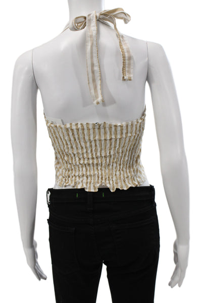 LNA Women Cropped Tank Beige Striped Square Neck Lyocell Size XS