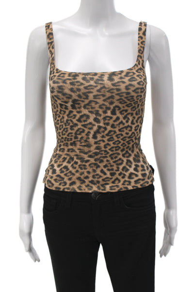 LNA Women Camisole Beige Animal Print Square Neck Rayon Size XS