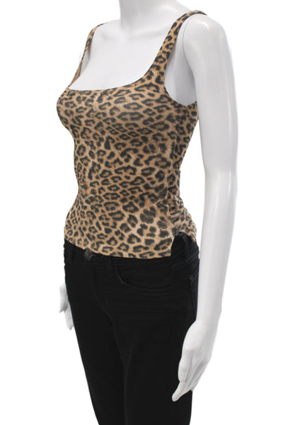 LNA Women Camisole Beige Animal Print Square Neck Rayon Size XS