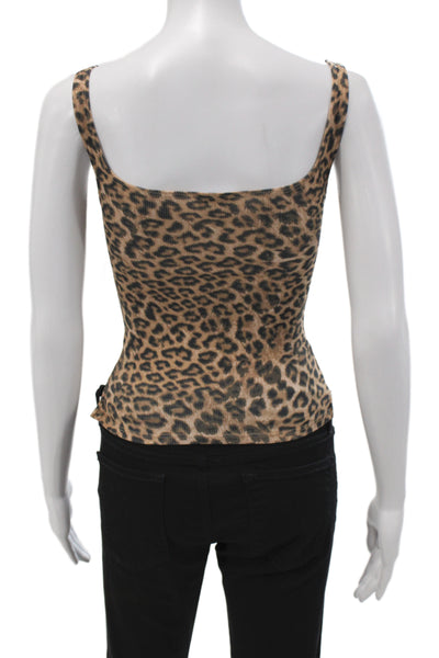 LNA Women Camisole Beige Animal Print Square Neck Rayon Size XS
