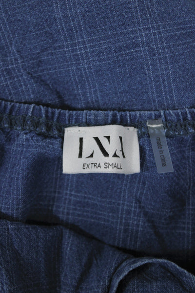 LNA Womens Cropped Blue Cotton Check V-Neck Sleeveless Tank Tie Size XS