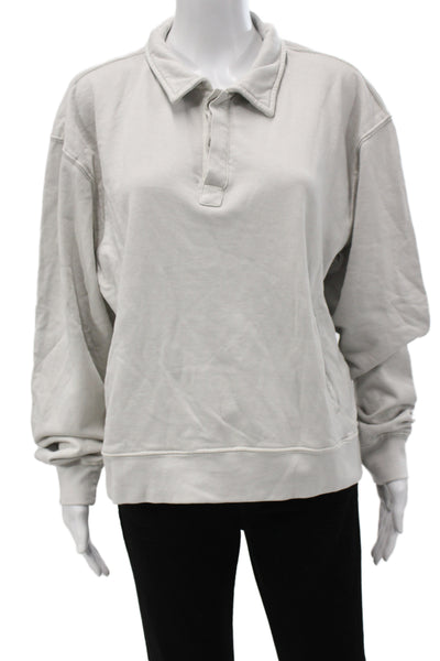 ONIA Unisex Gray Collared Henley Sweatshirt Long Sleeve Cotton Spandex Size M