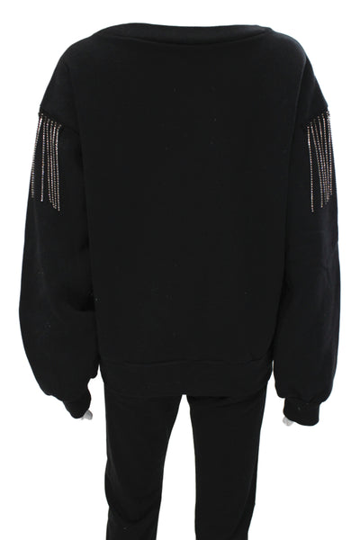 Allsaints Womens Pullover Sweatshirt Black Crew Neck Long Sleeve Size M