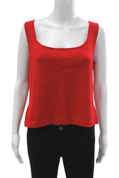 St. John Women Red Cotton Square Neck Cropped Tank Sleeveless Size L