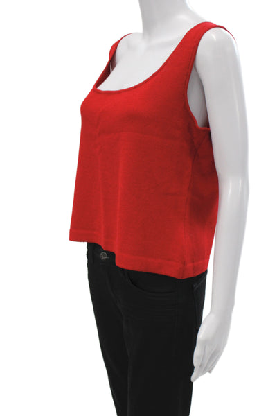 St. John Women Red Cotton Square Neck Cropped Tank Sleeveless Size L