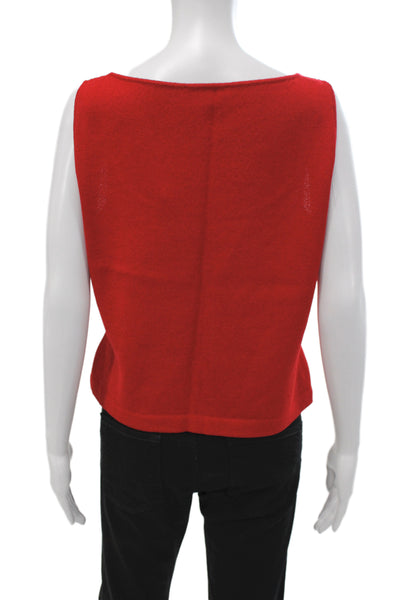 St. John Women Red Cotton Square Neck Cropped Tank Sleeveless Size L