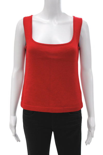 St. John Women Red Cropped Cotton Square Neck Tank Size L